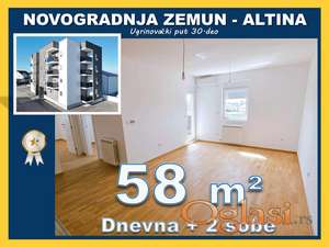 Altina, Zemun – nov dvoiposoban stan 58 m², useljiv odmah, etažno grejanje, parking